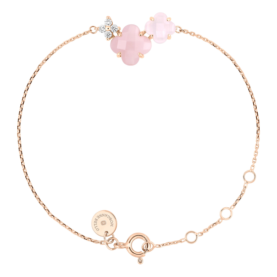 Bracelet Bouquet Opale Et Quartz Rose + Diamants Or Rose