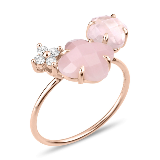 Opale And Pink Quartz + Diamonds Rose Gold Bouquet Ring