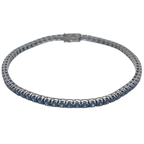 BRACELET TENNIS EN OR BLANC NOIRCI AVEC SAPHIRS BLEUS