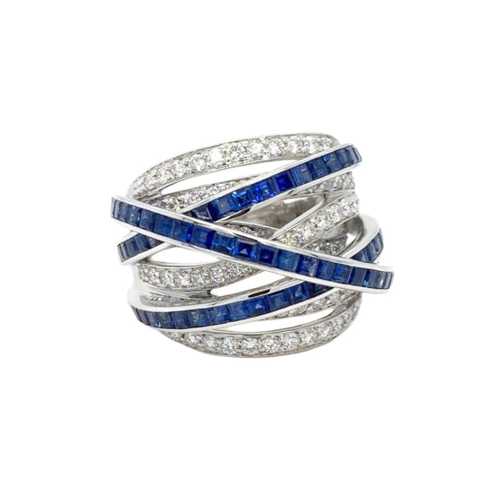 BAGUE EN OR BLANC, SAPHIRS ET DIAMANTS