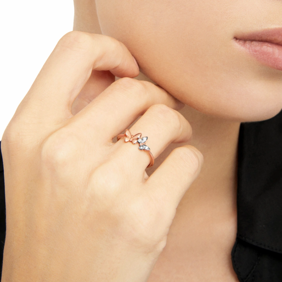 Rose Gold & White Diamond Butterfly Ring