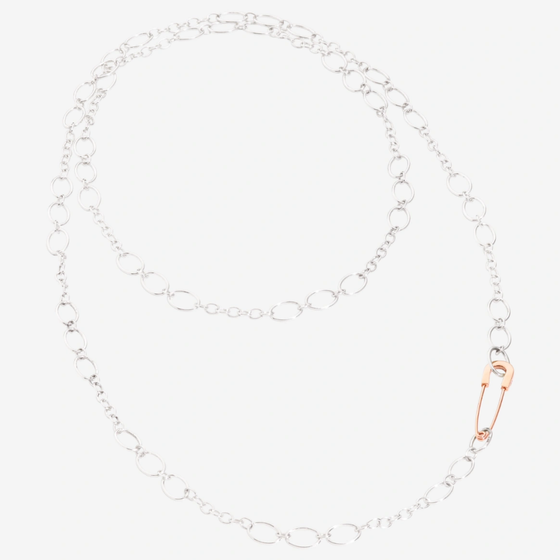 Silver Chain Necklace & Rose Gold Pin