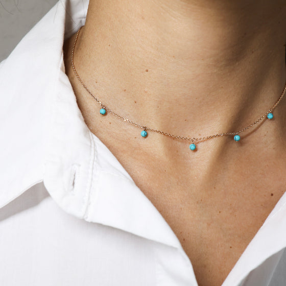 Le Lien Rose Gold & Turquoises Necklace