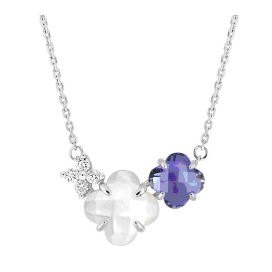 Mother Of Pearl And Iolite + Diamonds White Gold Bouquet Necklace