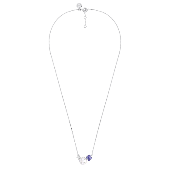 Mother Of Pearl And Iolite + Diamonds White Gold Bouquet Necklace