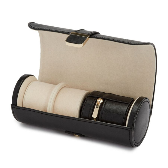 Palermo Double Watch Roll with Jewelry Pouch - Black Anthracite