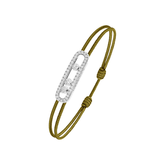 White Gold Diamond Bracelet Messika CARE(S) Khaki Cord Pavé Bracelet