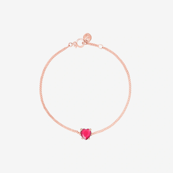 Bracelet Cœur Or Rose & Rubis Synthétique