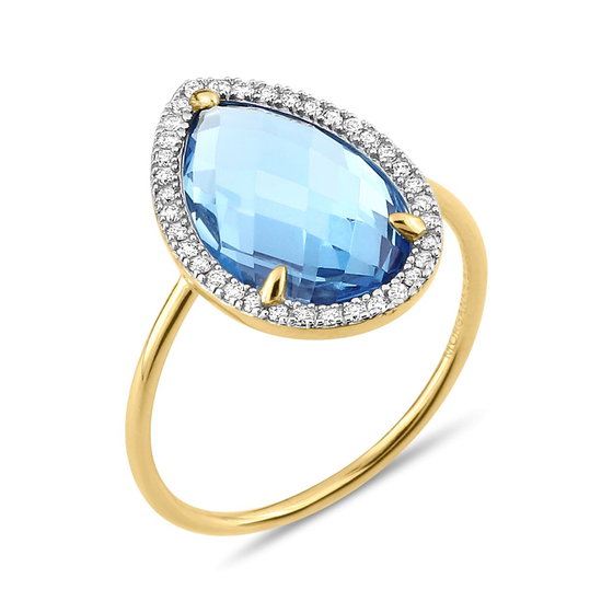 Topaz Swiss Blue And Diamonds Yellow Gold Alma Ring