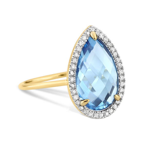 Bague Alma Topaze Swiss Blue Et Diamants Or Jaune