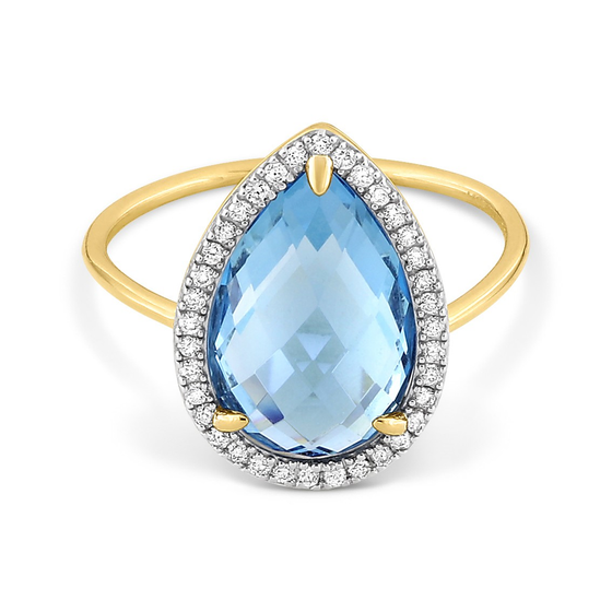 Topaz Swiss Blue And Diamonds Yellow Gold Alma Ring