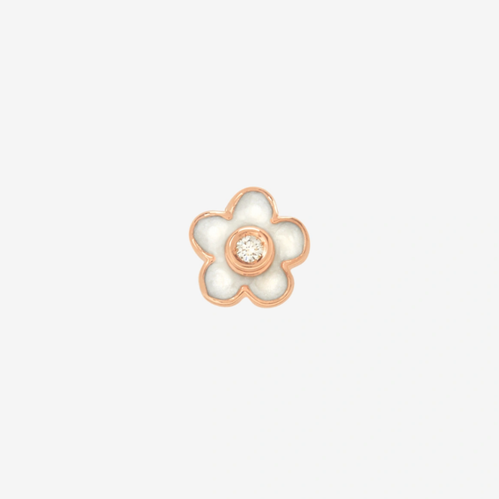 Rose Gold Enamel & Diamond Flower Earring