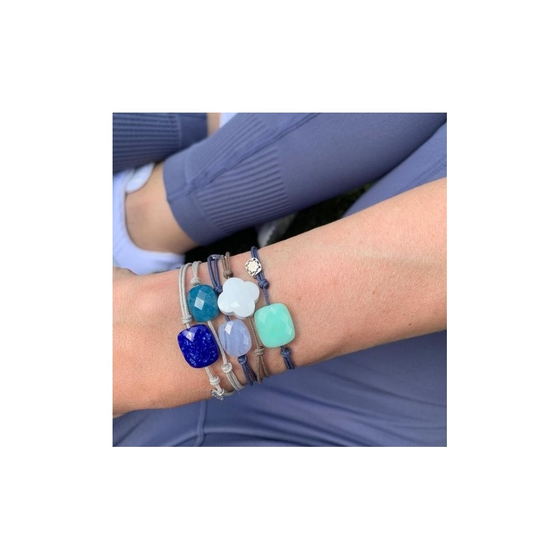 Bracelet Cordon Bleu Jean Coussin Agate Bleue Dentelle