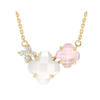 Mother Of Pearl And Pink Quartz + Diamonds Yellow Gold Bouquet Necklace