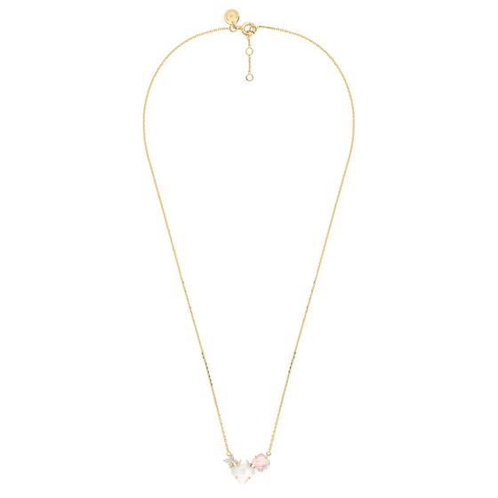 Mother Of Pearl And Pink Quartz + Diamonds Yellow Gold Bouquet Necklace