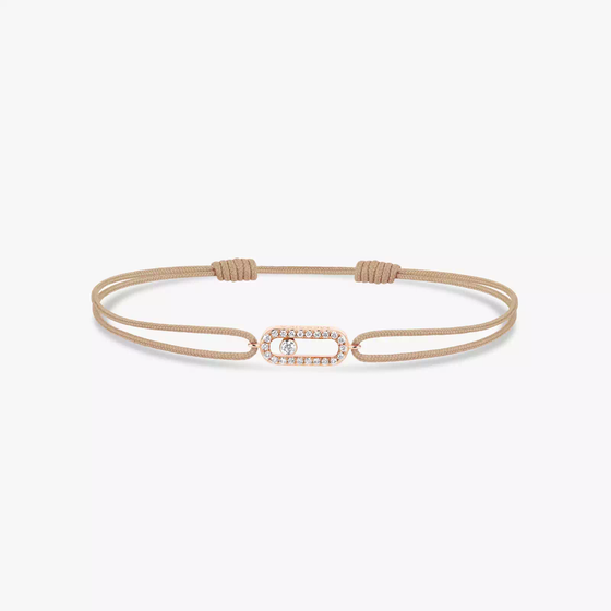 Move Uno Beige Cord Bracelet Pink Gold Diamond Bracelet