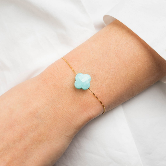 Bracelet Or Jaune Trefle Amazonite