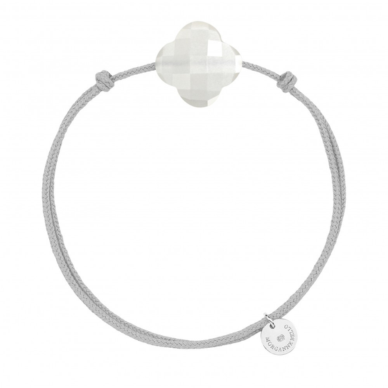 Bracelet Cordon Gris Souris Trefle Pierre De Lune Blanche