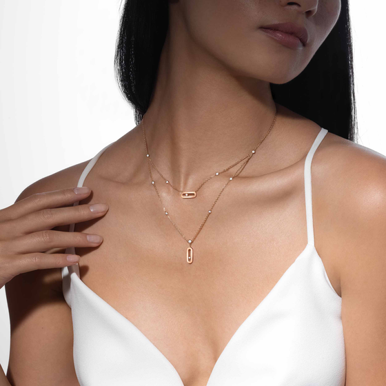 Move Uno 2 Rangs Collier Diamant Or Rose