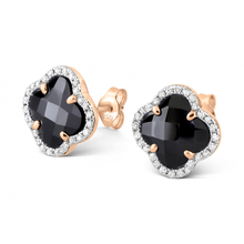  Puces D'oreilles Victoria Diamants Onyx + Diamants Or Rose