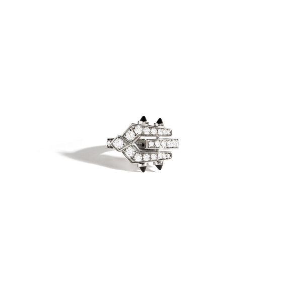 Ring Spike Diamonds, Silver & Black Agates