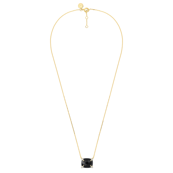 Onyx Cushion + Diamonds Yellow Gold Necklace