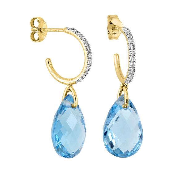 Boucles D'oreilles Alma Or Jaune Topaze Swiss Blue Et Diamants