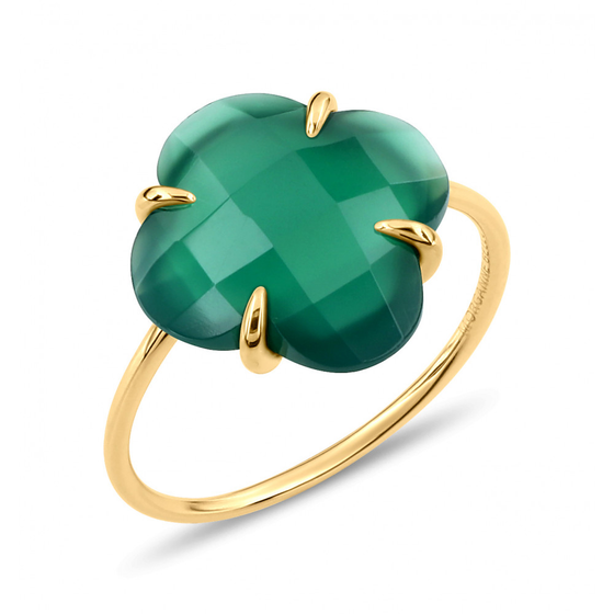 Green Agate Yellow Gold Victoria Ring