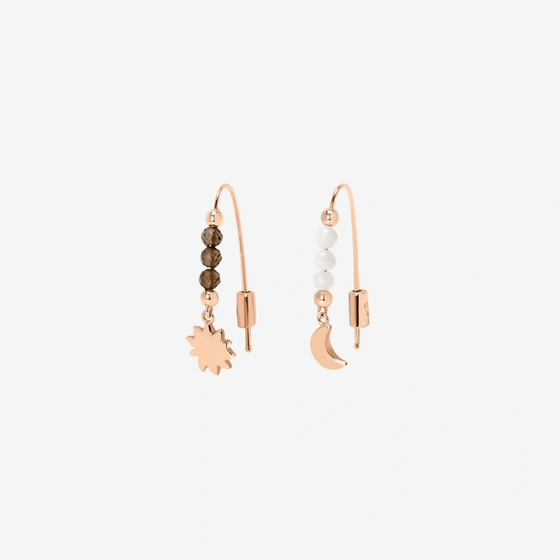 Rose Gold Quartz & Adularia Moon & Sun Earrings