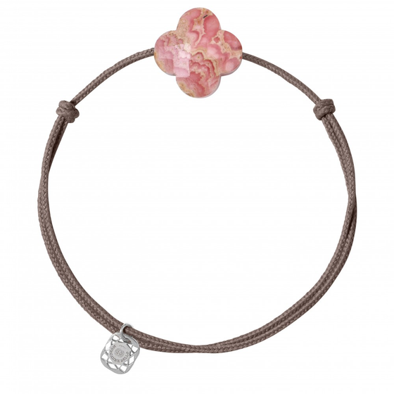 Bracelet Cordon Taupe Trefle Rhodochrosite