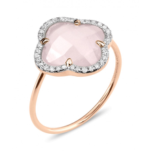  Milky Pink Quartz + Diamonds Rose Gold Victoria Diamonds Ring