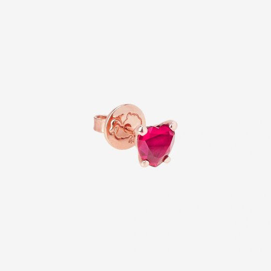 Rose Gold & Synthetic Ruby Heart Stud Earring