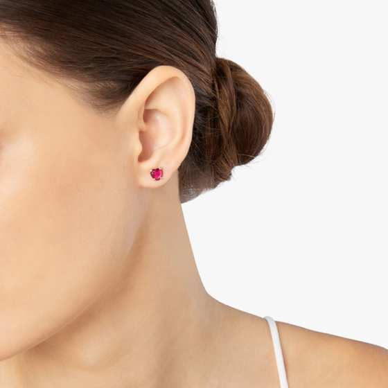 Rose Gold & Synthetic Ruby Heart Stud Earring