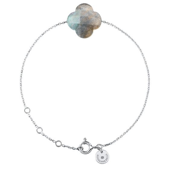 Bracelet Or Blanc Trefle Labradorite