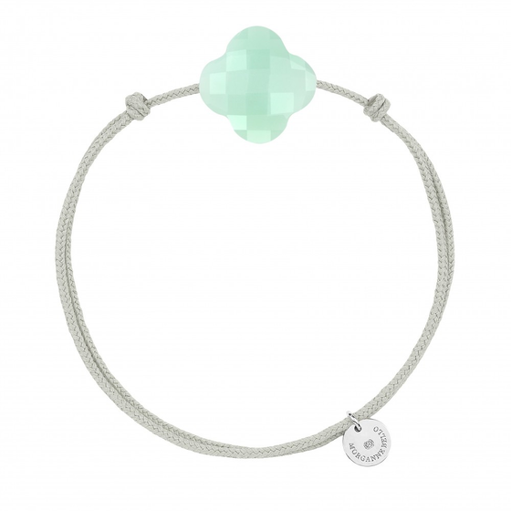 Bracelet Cordon Gris Souris Trèfle Chrysoprase Menthe