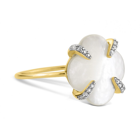 Bague Victoria Lys Nacre Blanche Et Diamants Or Jaune