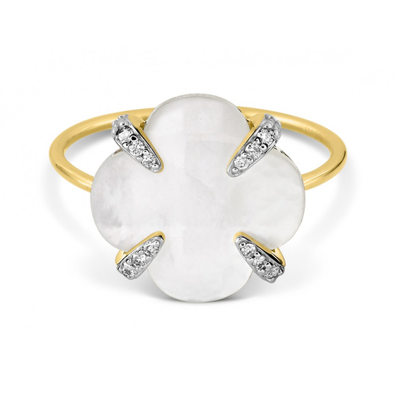 Bague Victoria Lys Nacre Blanche Et Diamants Or Jaune