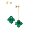 Pendant Earrings Green Agate + Diamonds Yellow Gold