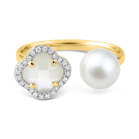 Mother Of Pearl + Diamonds Yellow Gold Victoria Pearls Ring