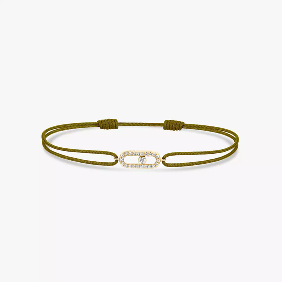 Move Uno Khaki Cord Bracelet Yellow Gold Diamond Bracelet