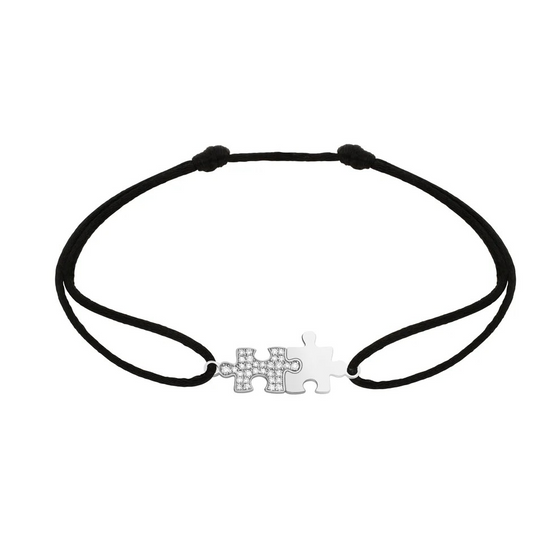 Bracelet cordon Puzzle Duo diamants Or blanc