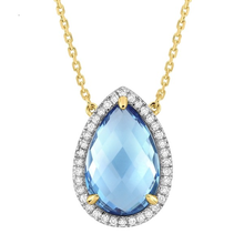  Topaz Swiss Blue And Diamonds Yellow Gold Alma Necklace