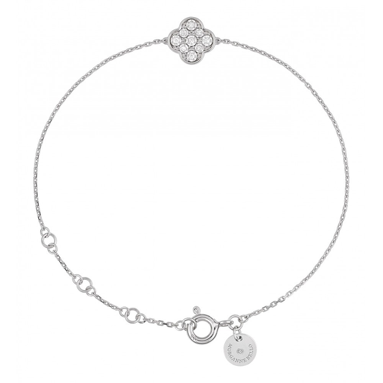 Bracelet Or Blanc Trèfle Sertis Diamants