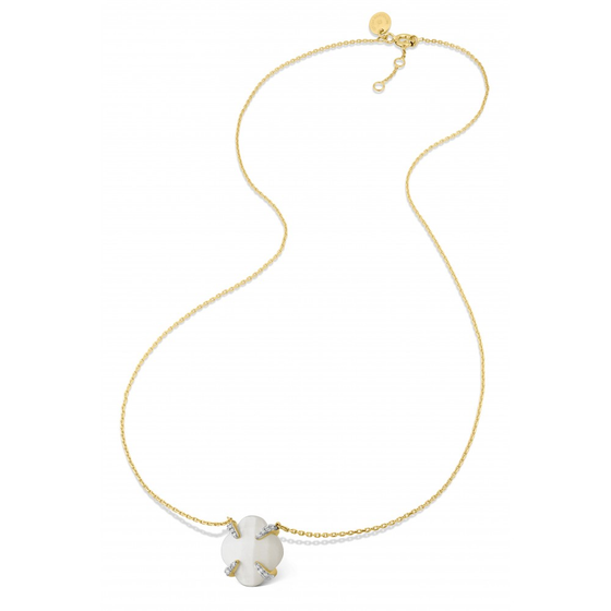 Collier Victoria Lys Nacre Blanche Et Diamants Or Jaune