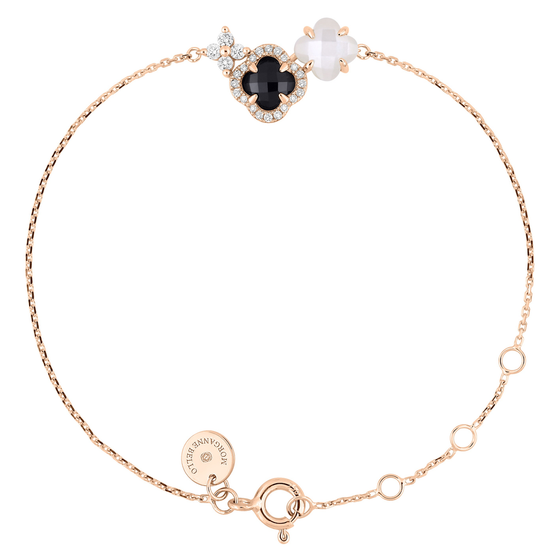 Onyx & Diamonds And Mother Of Pearl + Diamonds Rose Gold Bouquet Bracelet