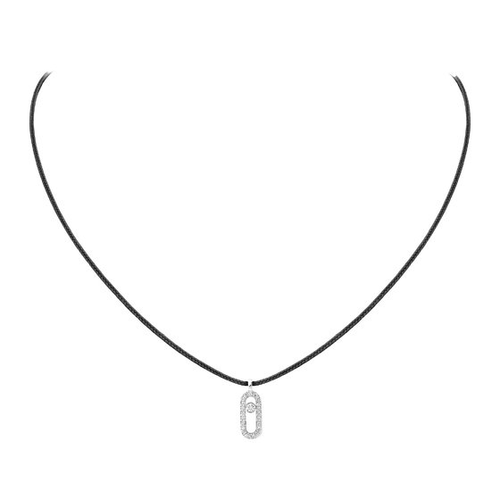 White Gold Diamond Necklace Messika CARE(S) Black Cord Pavé Necklace