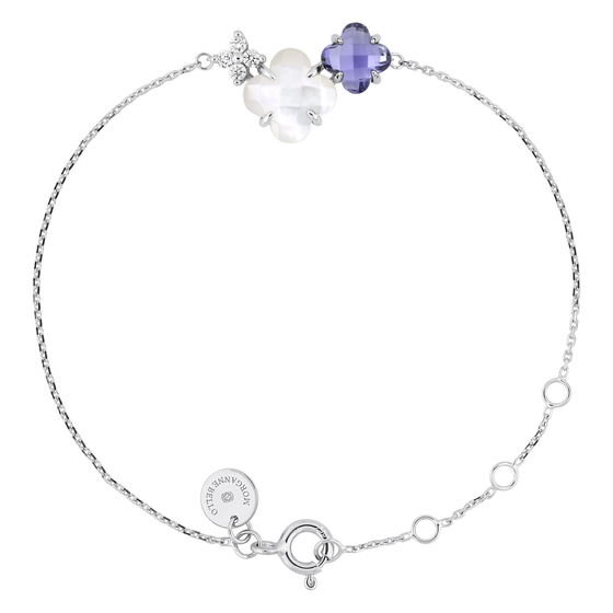 Bracelet Bouquet Nacre Blanche Et Iolite + Diamants Or Blanc