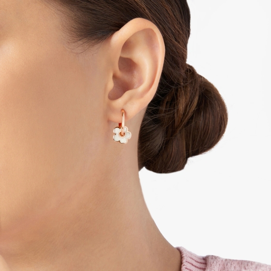 Rose Gold & Enamel Flower Hoop Earring