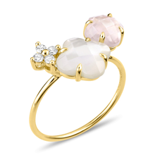 Mother Of Pearl And Pink Quartz + Diamonds Yellow Gold Bouquet Ring