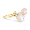 Mother Of Pearl And Pink Quartz + Diamonds Yellow Gold Bouquet Ring